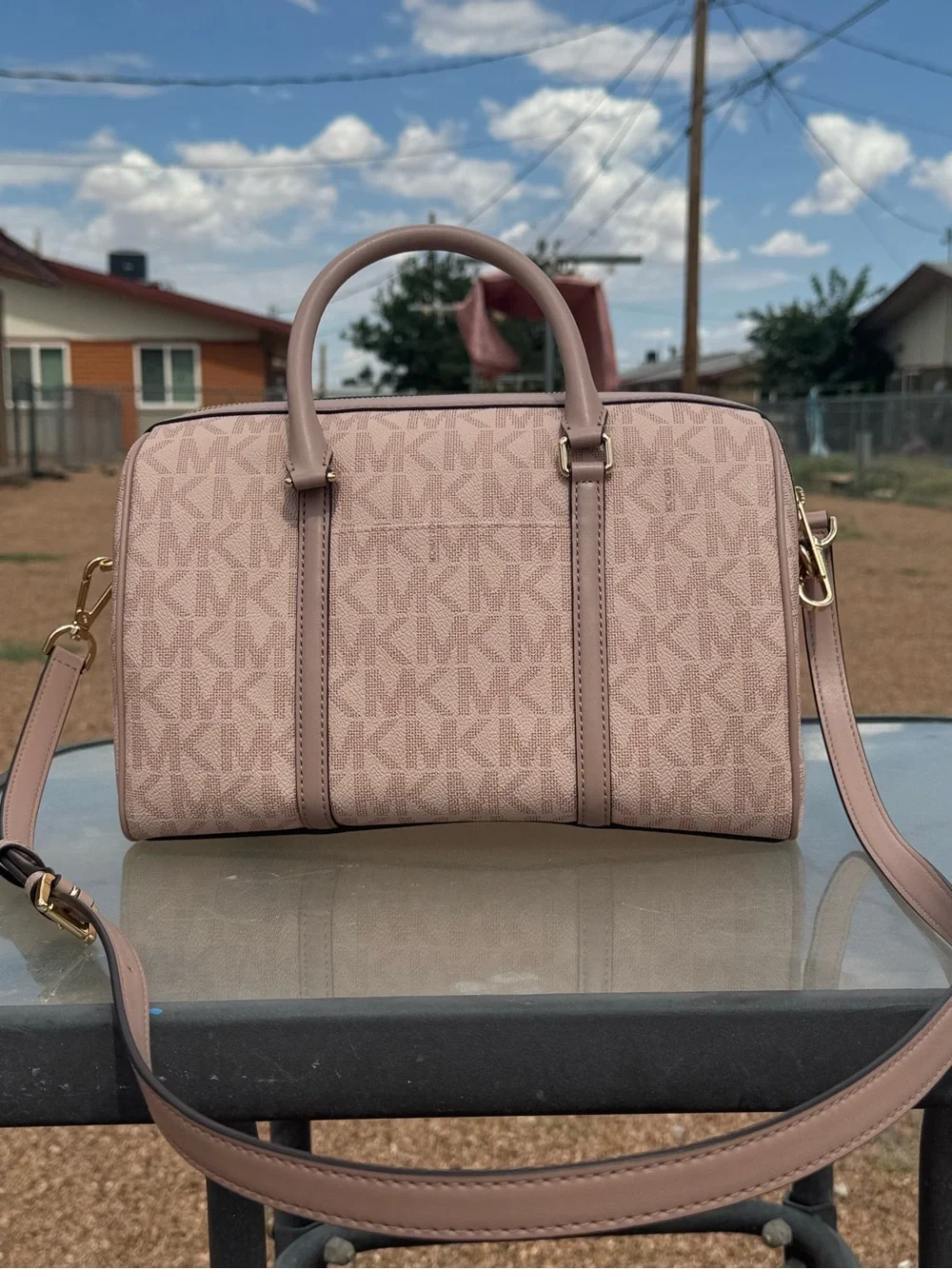 Michael Kors Blush Pink Signature Stripe Satchel